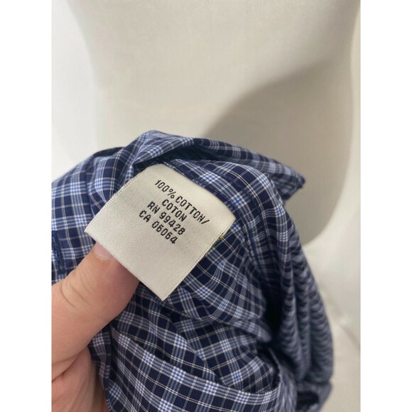 Bugatchi Uomo Men's Dress Shirt Blue Plaid Button-Down Cotton Size 16 / 34 - Picture 8 of 12